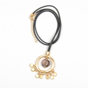 WENZHE Latest Arrive Black Cord Alloy Circle Tassel Pendant Necklace