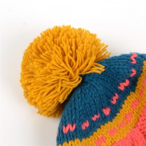 WENZHE Simple Multicolor Knit Pompom Winter Cuffed Beanie Hat for Women