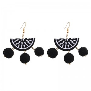 Wholesale new 3 Small Fur Ball Pendant Embroidery Design Earrings, National Tassel Earrings Boho Jewelry