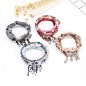 Fashion jewelry boho crystal stone beaded fringe stretch bracelet jewelry female