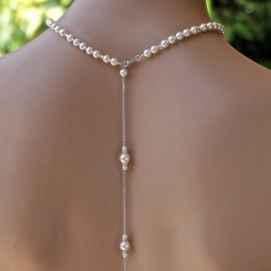 Pearl Back Drop Necklace Simple Long Diamond-Studded Pearl Bridal Pendant Necklace