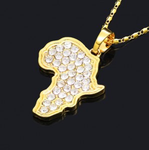 Most popular products full crystal Africa map pendant necklace golden hip hop jewelry