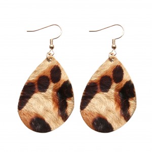 New Fashion Leopard Leather Teardrop Earrings Wholesale