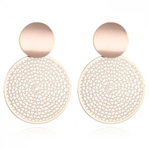 Exquisite exaggerated metal hollow geometric round cake big circle earrings