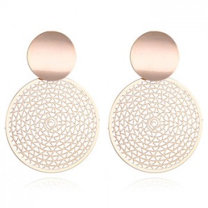 Exquisite exaggerated metal hollow geometric round cake big circle earrings