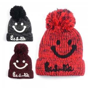 WENZHE Winter Women Knitted Beanie Hat Fashion Smiley Face Wool Outdoor Warm Beanie Hat