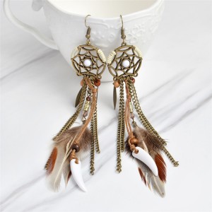 Hot sale Retro Style Fashion Fan Earring Feather Tassel Earring For Woman