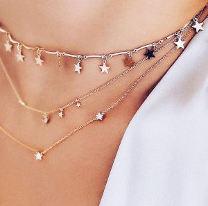 Single Layer Gold Plated Shiny Stars Pendant Fashion Choker Necklace