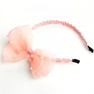 WENZHE Fashion Girl Hair Band Accessories With Bow Pink Pearl Headbands