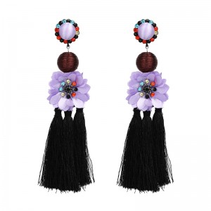 Fashion China Wholesale Ladies Jewelry Crystal Flower Cotton Tassel Earring Designs Earrings for Women