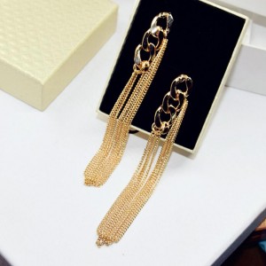 Unique Design Punk Gold Long Thick Chain Tassel Pendant Statement Dangle Earrings