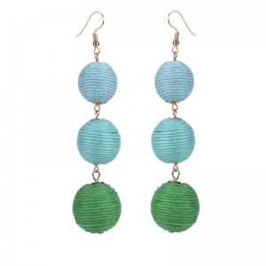 Latest design handmade colorful thread ball earrings long earrings