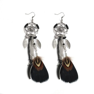 Hot sale Retro Style Fashion Fan Earring Feather Tassel Earring For Woman