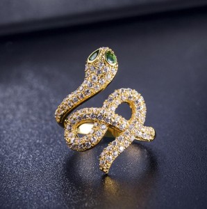 Latest gold ring designs zircon pave setting snake wrap finger ring