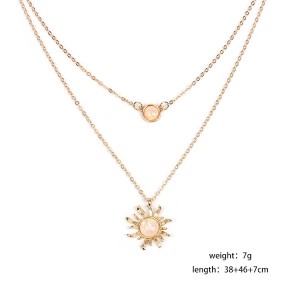 Latest Design Multilayer Sun Flower Pendant Necklace Women Fashion Opal Clavicle Necklace
