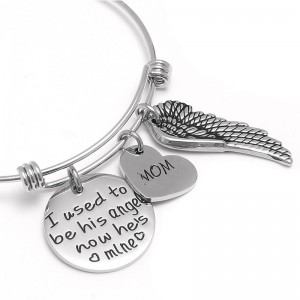 Best gift for dad mom Angel Wing Stainless Steel Lettering Adjustable Chain Bracelets