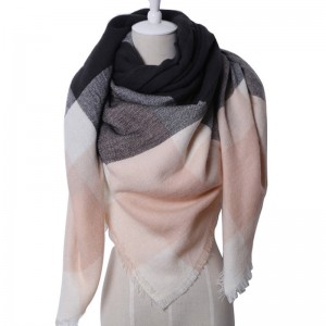 WENZHE Winter Triangle Scarf For Women Shawl Cashmere Plaid Scarves Blanket