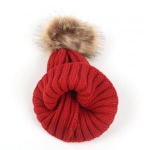 WENZHE Women Girls Leisure Solid Color Knitted Hat Fur Warm Knit Pom Pom Winter Beanies