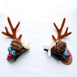 Fashion Design Handmade Antler Hairclips Christmas Pine Cones Hairclip For Children