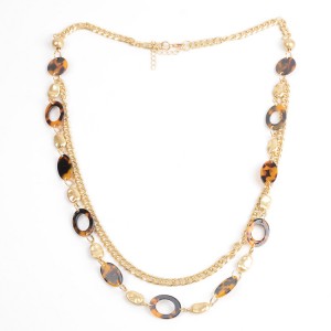 WENZHE Gold Plated Amber Acrylic Multi-layer Necklace