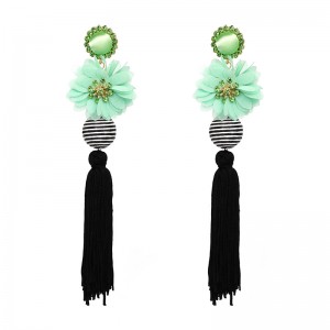 New arrival bohemian ethnic style long tassel earrings flower thread ball tassel boho earrings