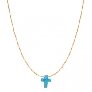 Newest design religious gifts blue opal cross pendant necklace women