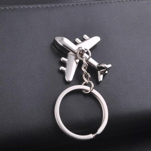 High quality custom design cheap 3D airplane shape metal keychain keyring