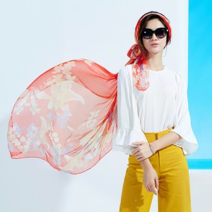 WENZHE Ladies Summer Sunscreen Printed Silk Scarf Beach Towel Long Shawl Chiffon Scarf