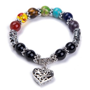 Religion Healing Balance Jewelry Natural Stone Beaded Bracelet Seven Chakra Yoga Reiki Heart Charm Bracelet