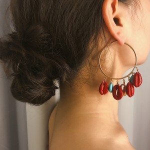 WENZHE Big Hoop Turquoise Red Spray Paint Seashell Exaggerated Boho Earrings