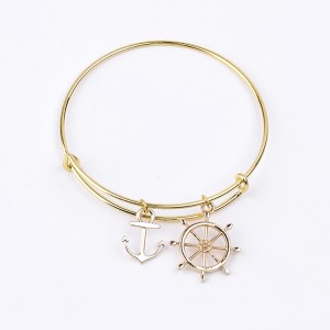 Antique Expandable Bangle Adjustable Charm Anchor Pendant Bangle Bracelet