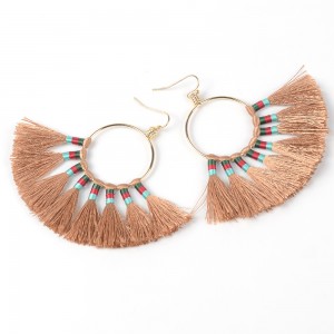 European and American fashion women’s gift personality creative circle alloy tassel earrings