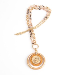 WENZHE Gold Plated Rattan Circles Pendant Acrylic Chain Necklace