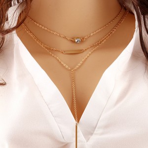 Best Quality Personality Multi Layer Gold Chain Crystal Charm Simple Choker Necklace