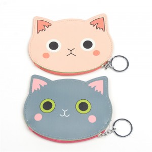 WENZHE Lovely Cartoon Cat Head PU Leather Zipper Coin Purse