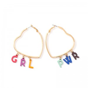WENZHE European and American new fashion letter big heart hoop earrings