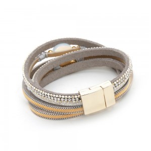 WENZHE Wholesale Magnetic Clasp Leather Bracelet Ladies opal Rhinestone Leather Bracelet