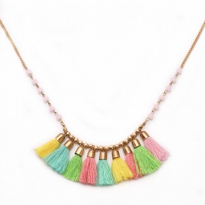 New Designs Custom Boho Tassel Necklaces Colorful Thread Tassel Long Beads Chain Women Necklace