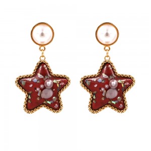 European and American New Design Star Shaped Pearl Shell Resin Drop Beach Style Earrings