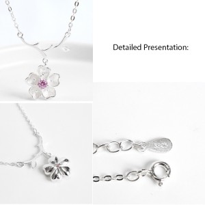S925 Sterling Silver Clavicle Chain With Single Diamond Sakura Pendant Necklace Female