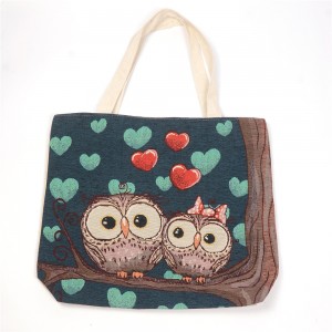 WENZHE Best Selling Cartoon Owl Printed Organic Chevron Cotton Tote Bag For Beach