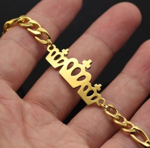 Trendy fashion 18K gold chain crown stainless steel charm bracelet