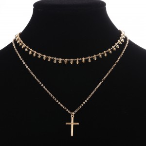 Latest Design Gold Glass Beads Chain Multilayer Cross Pendant Necklace For Women