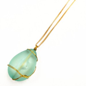 Latest Arrival Ocean Jewelry Gold Wire Wrap Sea Glass Beach Glass Pendant Necklace