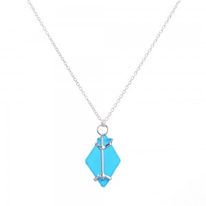 WENZHE Latest Arrival Ocean Jewelry Irregular Geometry Blue Sea Glass Pendant Silver Necklace