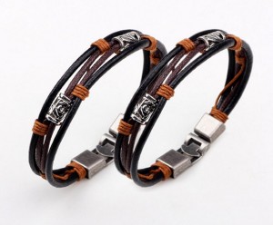 Punk jewelry accessory men delicate vintage leather wrap bracelet