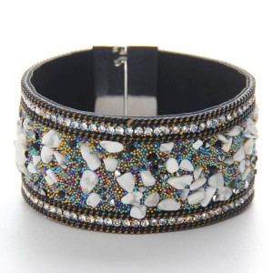 Latest natural crystal gravel stone multicolor leather bracelet for women