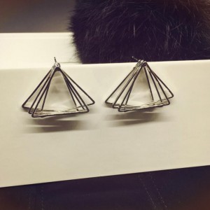Latest designs dubai gold jewelry geometric multi layer triangle earrings