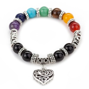 Religion Healing Balance Jewelry Natural Stone Beaded Bracelet Seven Chakra Yoga Reiki Heart Charm Bracelet