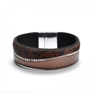 WENZHE Boho Women Bracelet Jewelry Female Leopard Crystal Leather Bangle